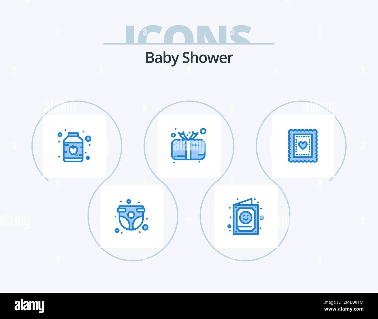 Baby Shower Blue Icon Pack 5 Icon Design. gift. child. invitation. baby. preserves Stock Vector