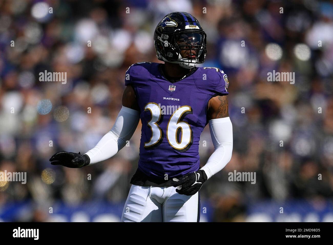 Baltimore Ravens safety Chuck Clark (36) in action during the