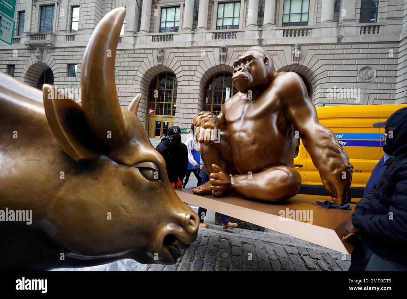 A statue of Harambe, the gorilla from the Cincinnati Zoo, is unloaded