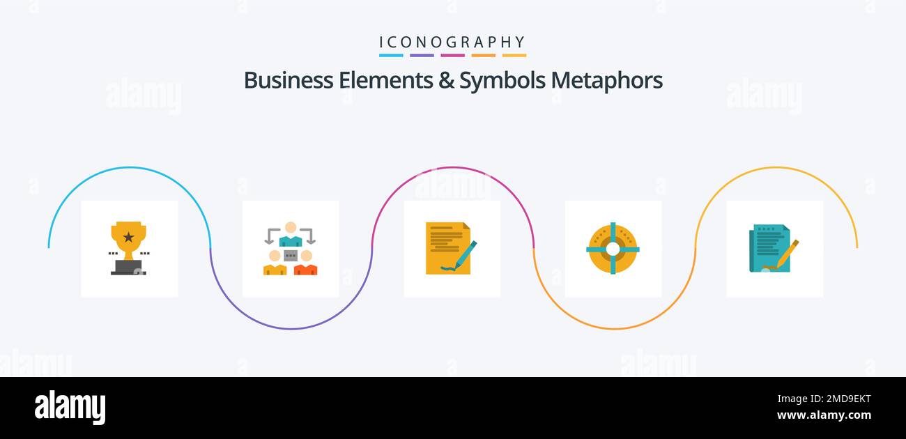 Business Elements And Symbols Metaphors Flat 5 Icon Pack Including agreement. strategy. agreement. arrow. report Stock Vector
