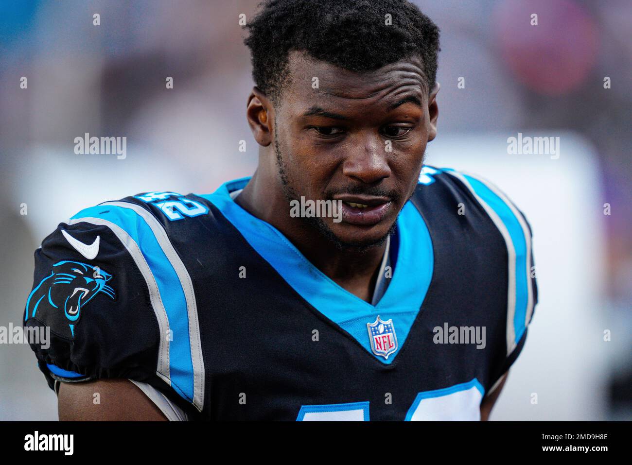 Carolina Panthers safety Sam Franklin plays against the Pittsburgh Steelers  during the second half of a preseason NFL football game Friday, Aug. 27,  2021, in Charlotte, N.C. (AP Photo/Jacob Kupferman Stock Photo 