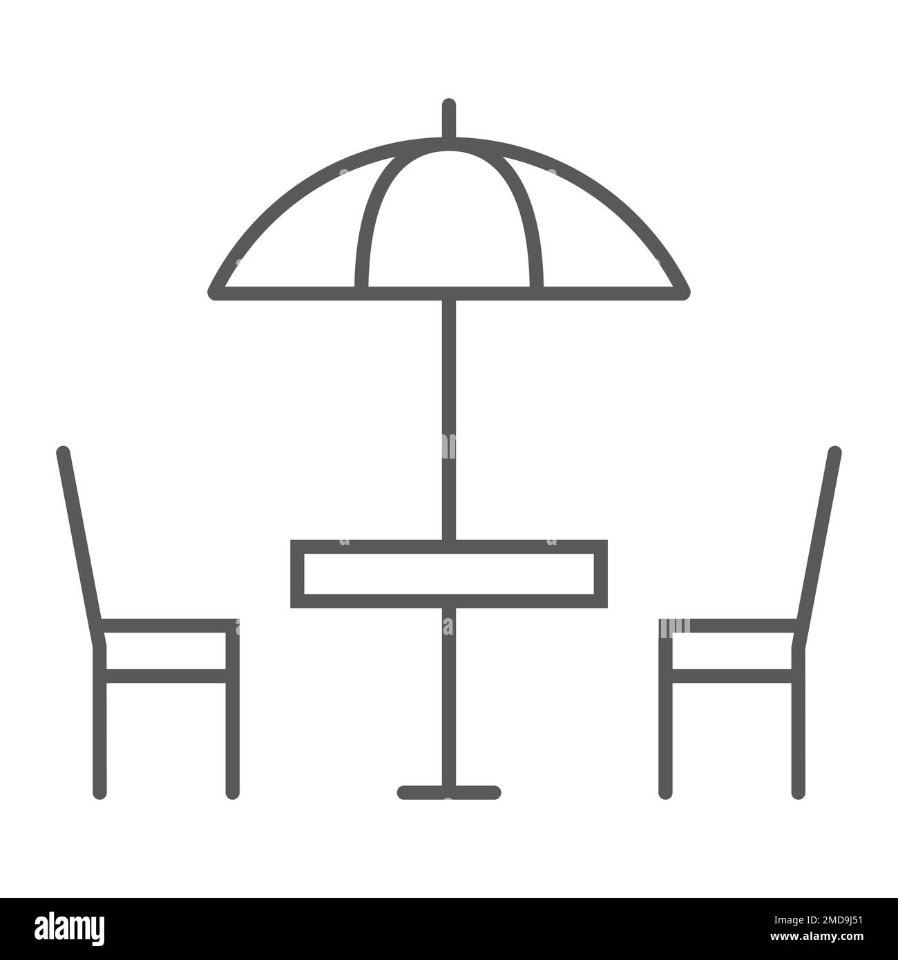 Street Cafe thin line icon, table and chair, umbrella sign vector graphics, a linear pattern on a white background, eps 10. Stock Vector