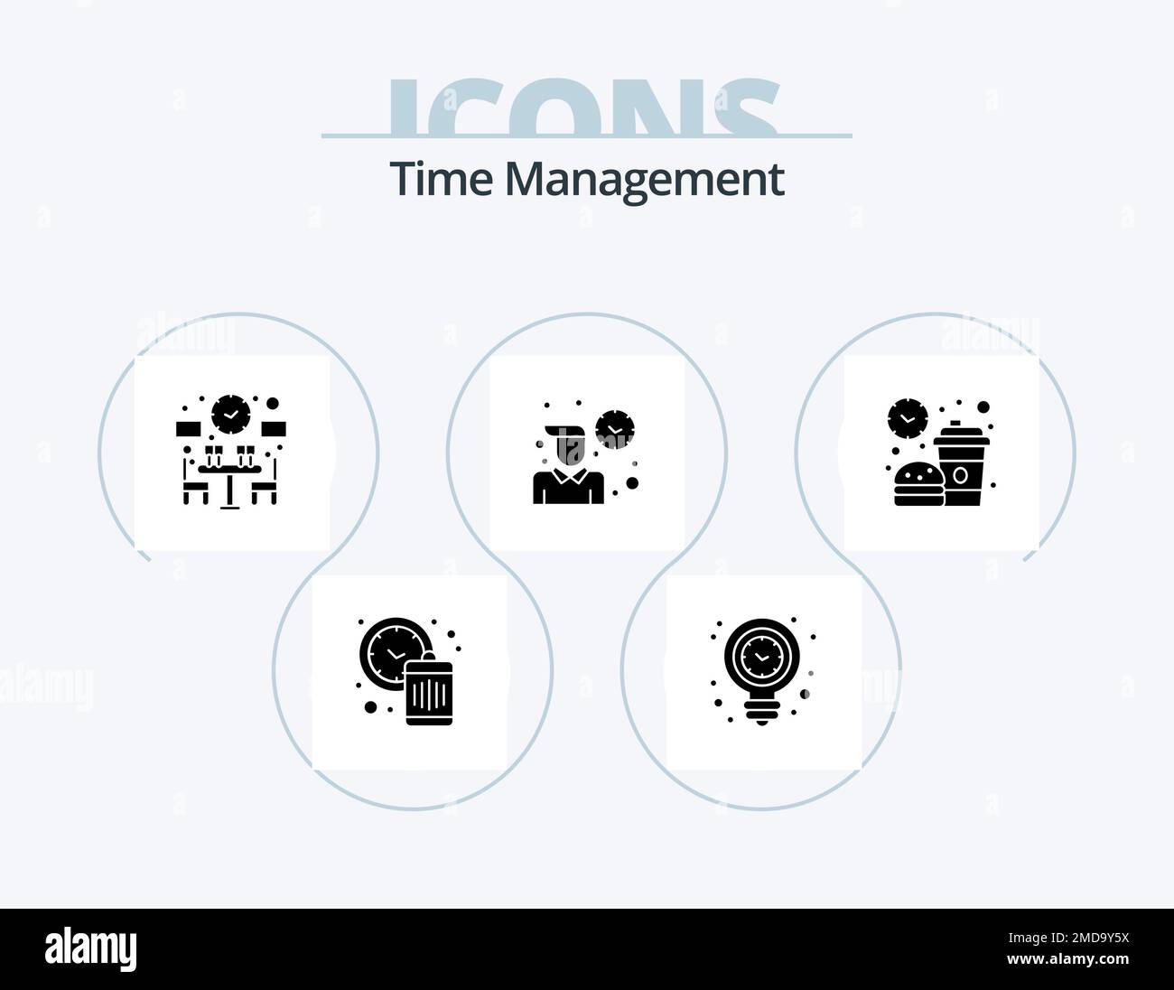 Time Management Glyph Icon Pack 5 Icon Design. break. time. light bulb. routine. time Stock