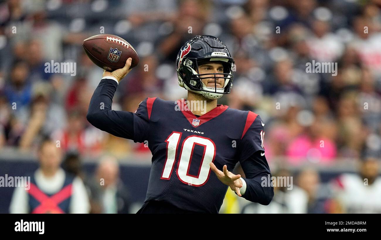 Houston Texans quarterback Davis Mills (10) calls signals during the second  quarter of the NFL Football Game between the Tennessee Titans and the  Houston Texans on Sunday, October 30, 2022, at NRG