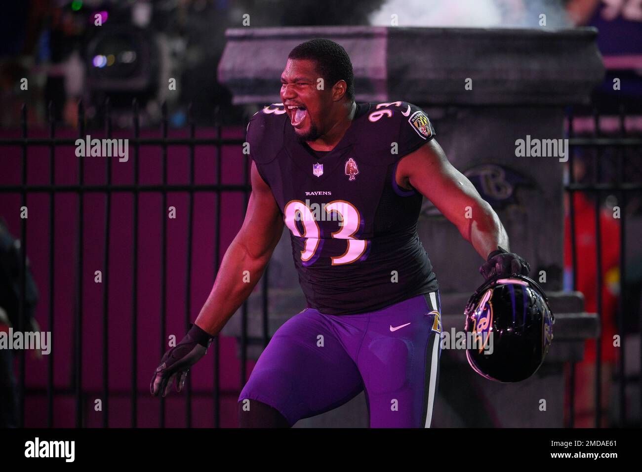 Baltimore Ravens defensive end Calais Campbell (93) takes to the