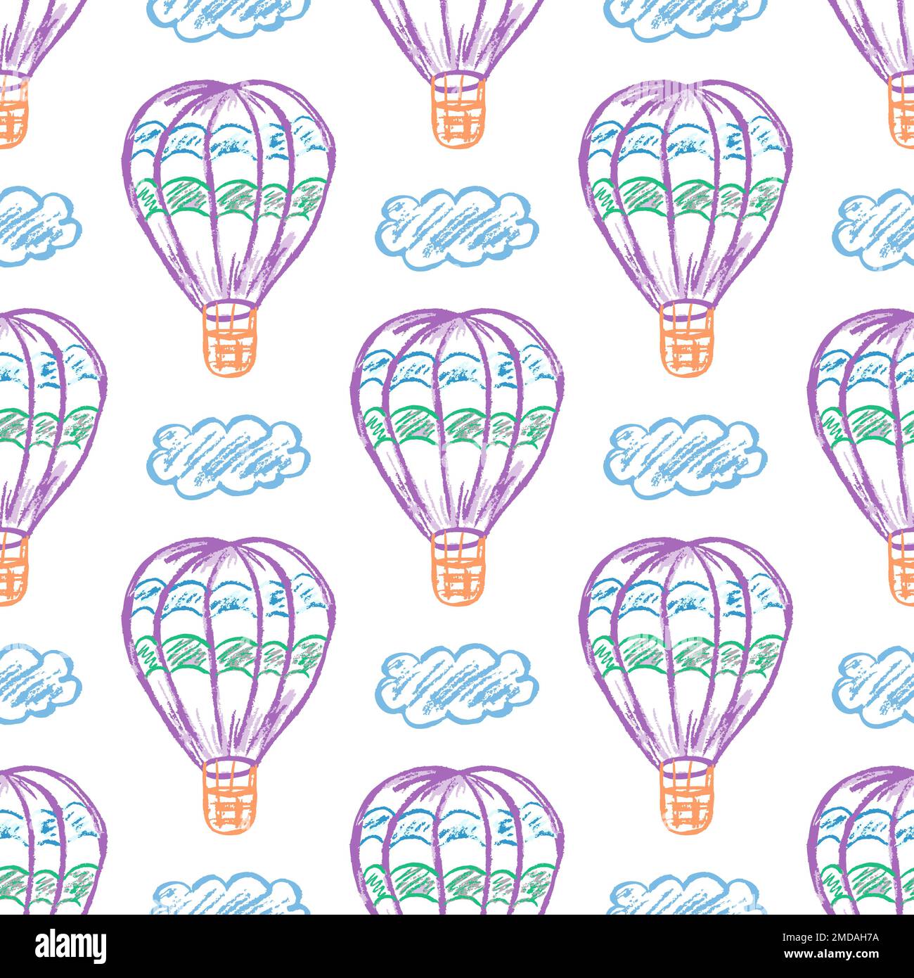 Air transport seamless pattern. Children's drawings with wax crayons ...