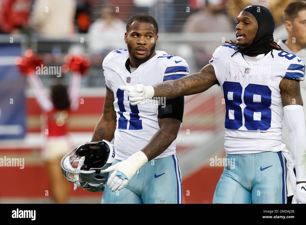 Dallas Cowboys linebacker Micah Parsons (11) before an NFL divisional round  playoff football game against the San Francisco 49ers in Santa Clara,  Calif., Sunday, Jan. 22, 2023. (AP Photo/Godofredo A. Vásquez Stock