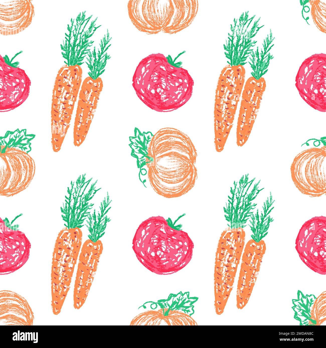 Vegetable seamless pattern. Children's drawings with wax crayons