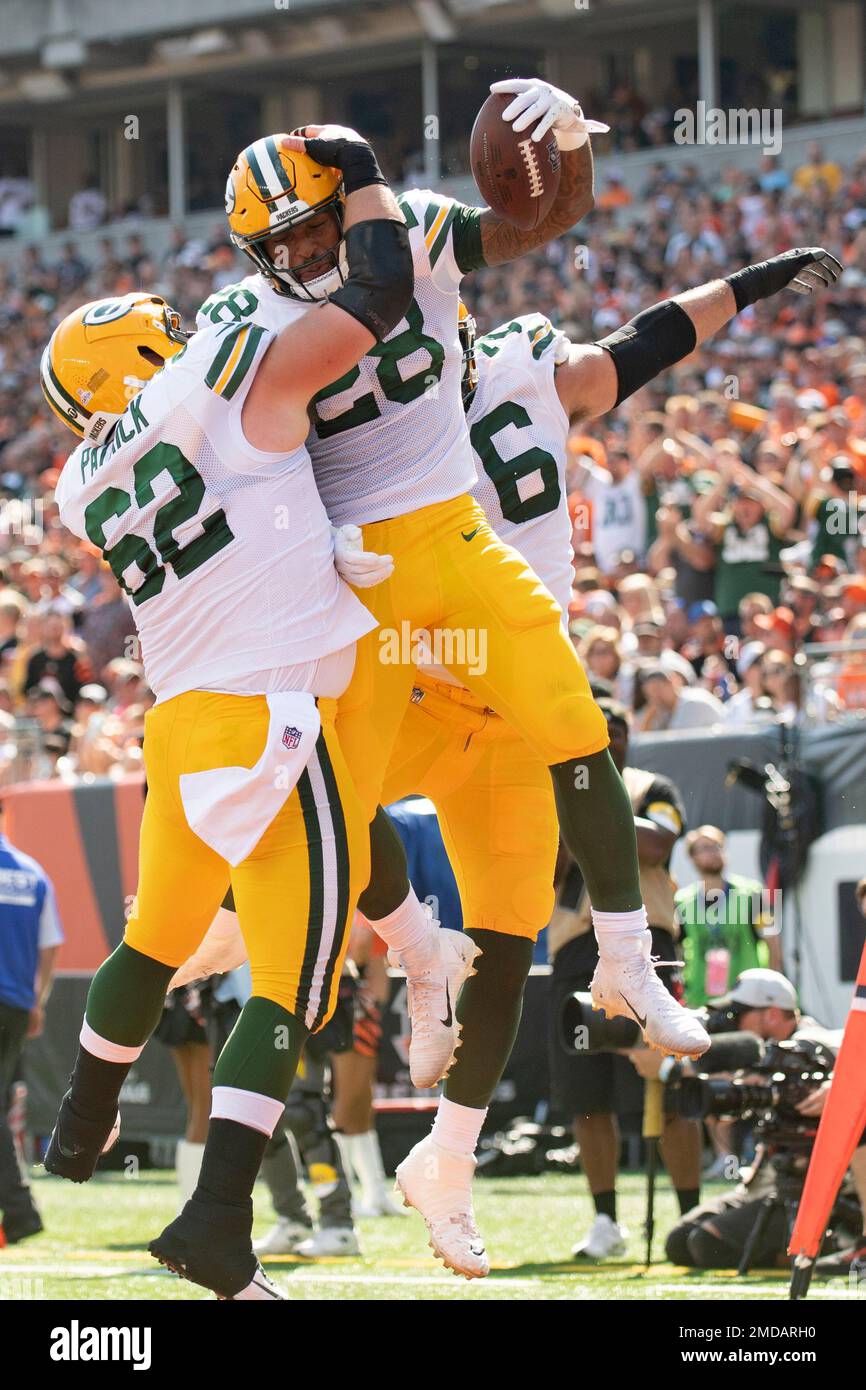 Chicago Bears guard Lucas Patrick (62) celebrates a Bears