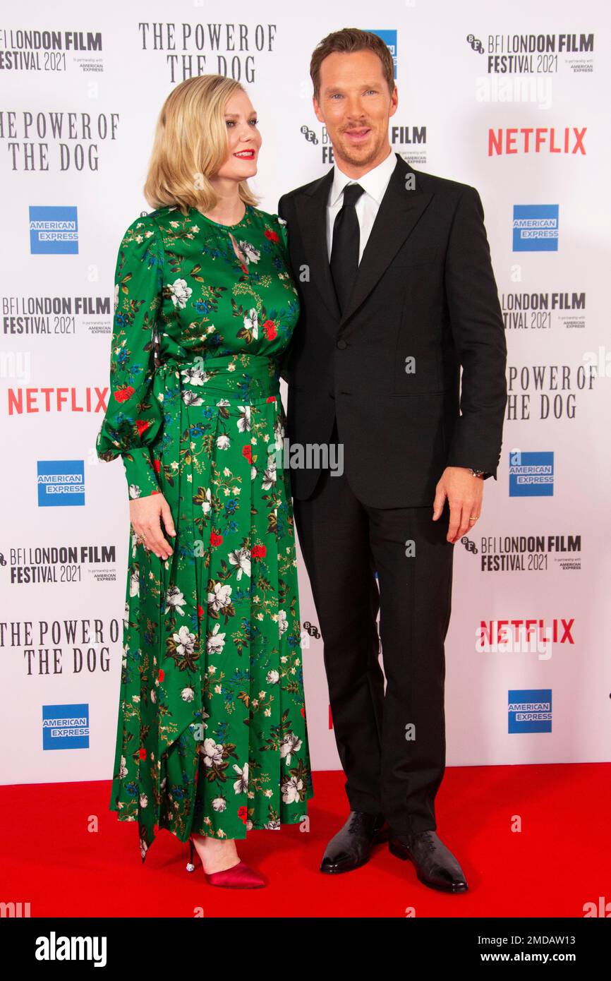 Benedict Cumberbatch and Kirsten Dunst pose for photographers upon arrival at the premiere of