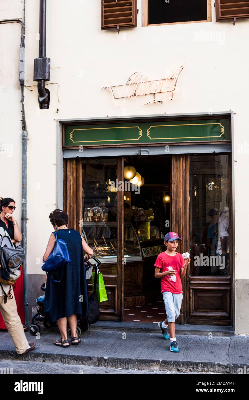 Florence, Italy - July 24, 2016: Vivoli, the oldest gelateria in Florence Stock Photo