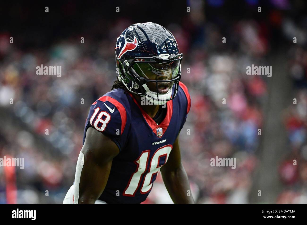 Houston, Texas, USA.October 10, 2021: Houston Texans wide receiver Chris  Conley (18) gestures after scoring on a 37-yard touchdown reception during  an NFL game between Houston and New England on October 10