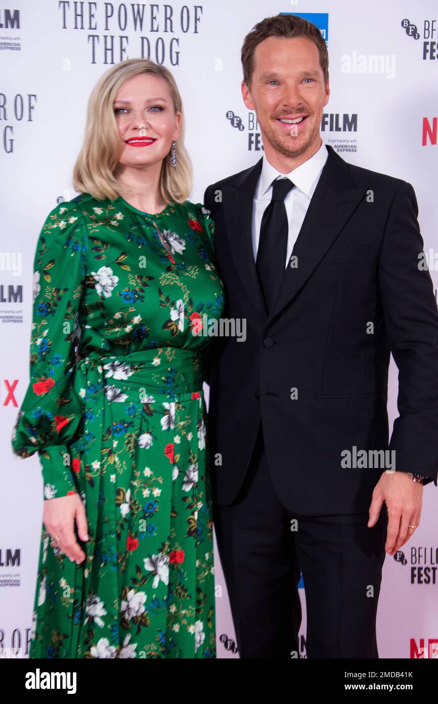 Kirsten Dunst, left, and Benedict Cumberbatch pose for photographers upon arrival at the