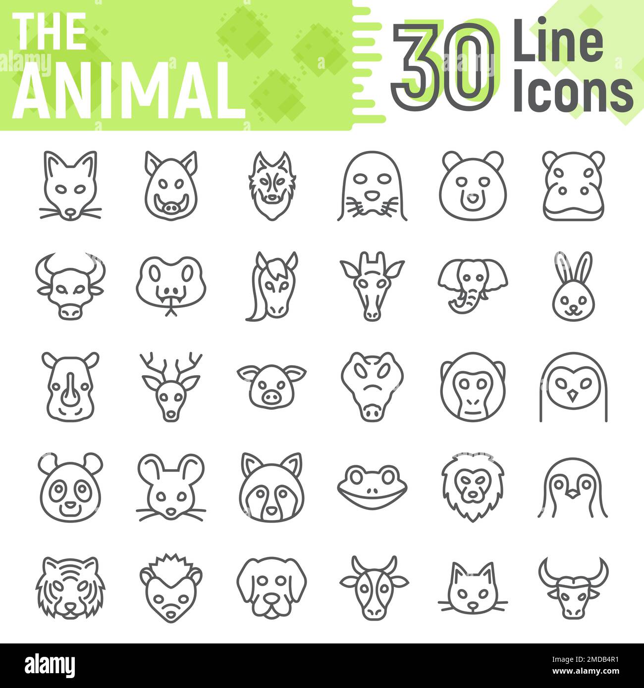 Animal line icon set, beast symbols collection, vector sketches, logo illustrations, farm signs linear pictograms package isolated on white background, eps 10. Stock Vector