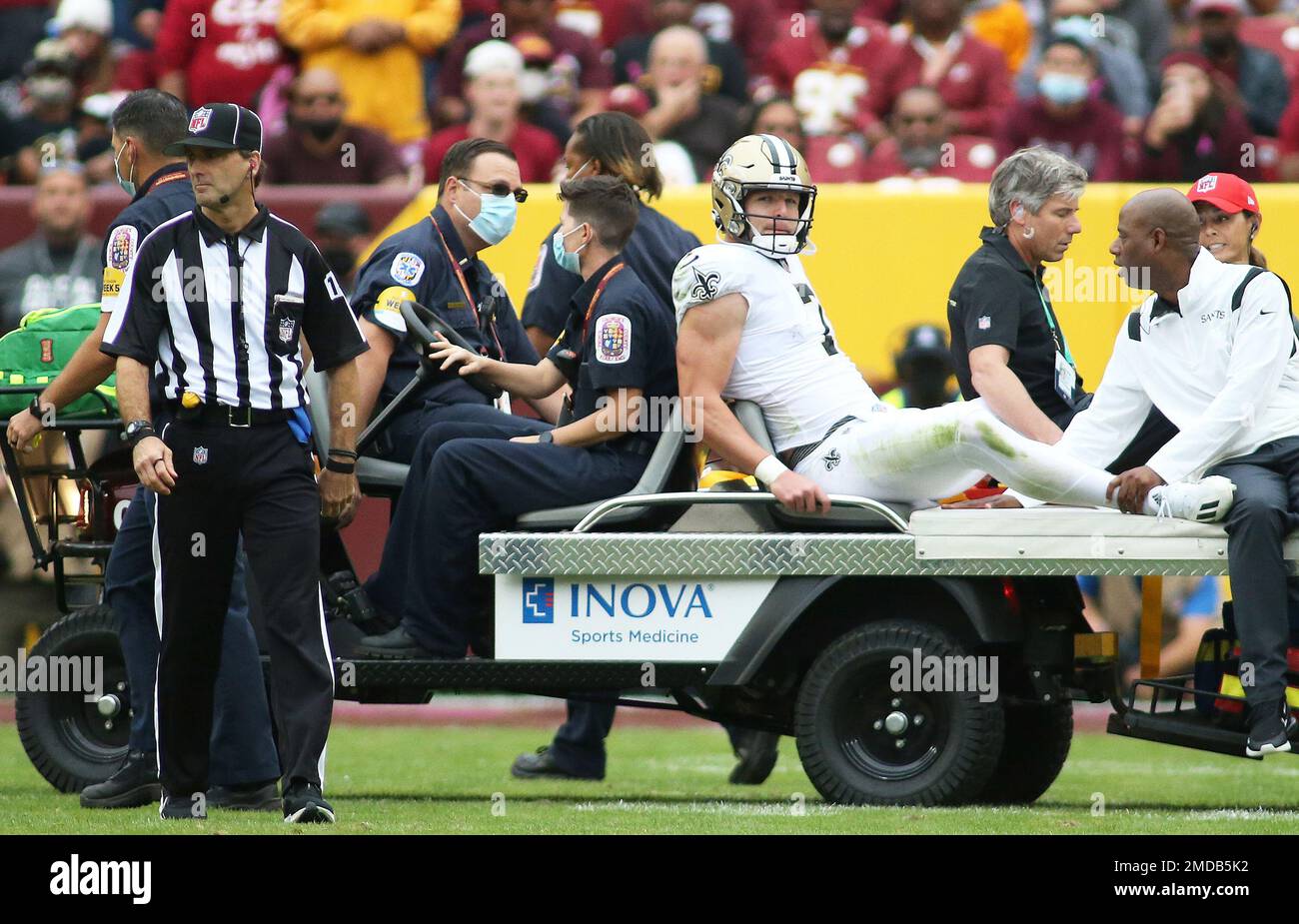 New Orleans Saints Quarterback Taysom Hill (7) Is Carted Off The Field ...