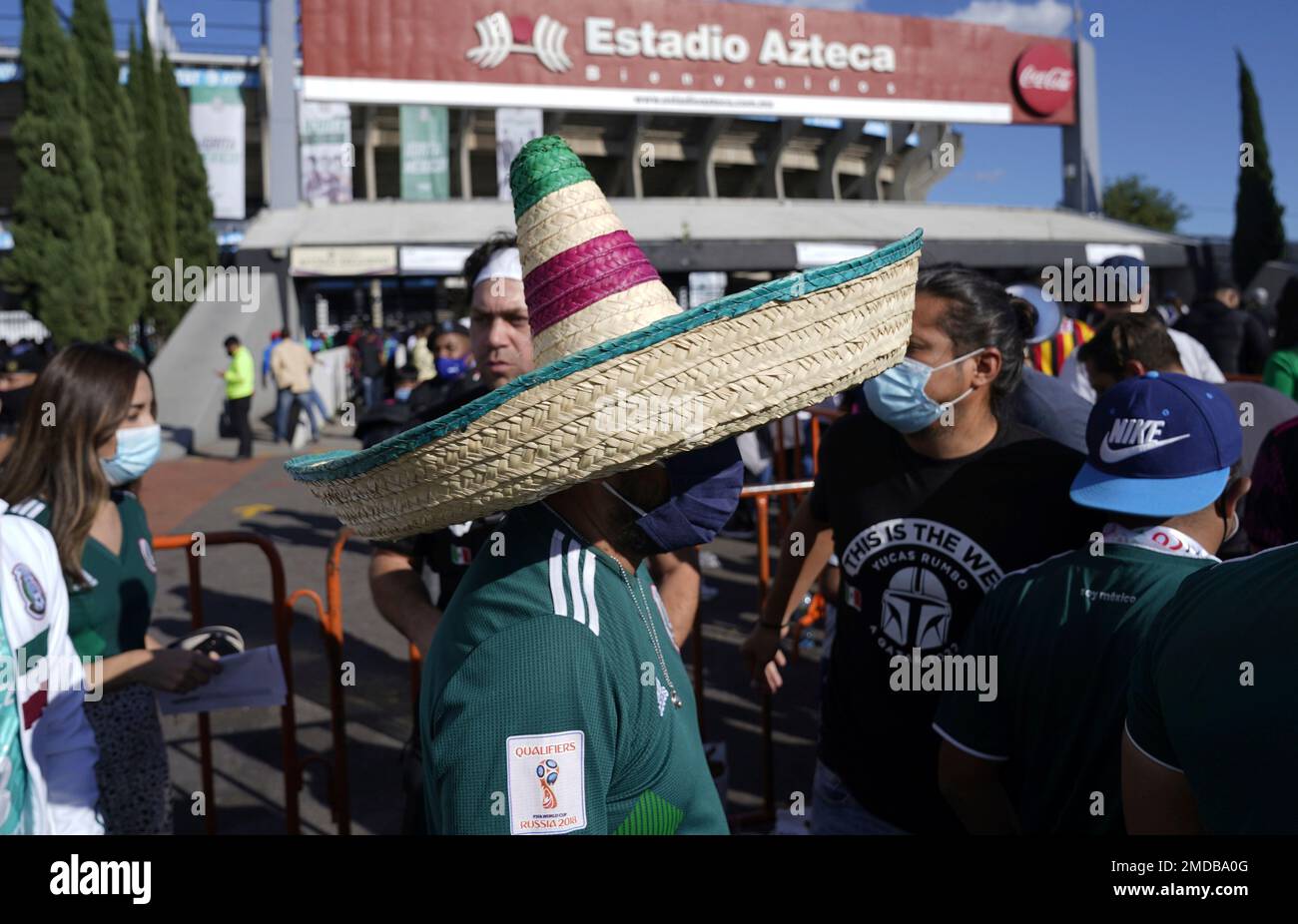 Mexican fans arrive at Azteca stadium for a qualifying soccer match for ...