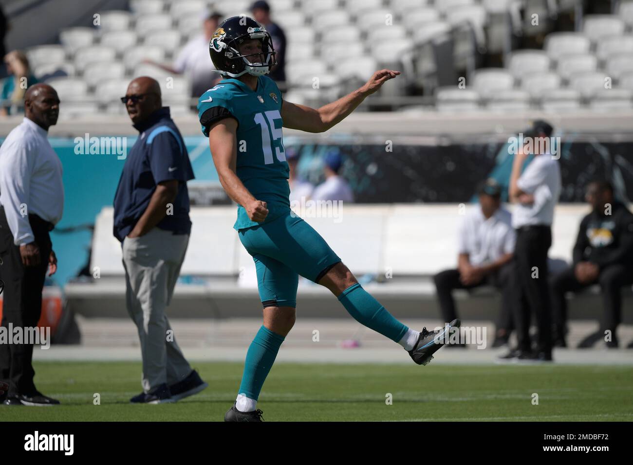 Jacksonville Jaguars kicker Matthew Wright (15) celebrates with punter  Logan Cooke (9) after his last second field goal gave them victory over the  Mia Stock Photo - Alamy