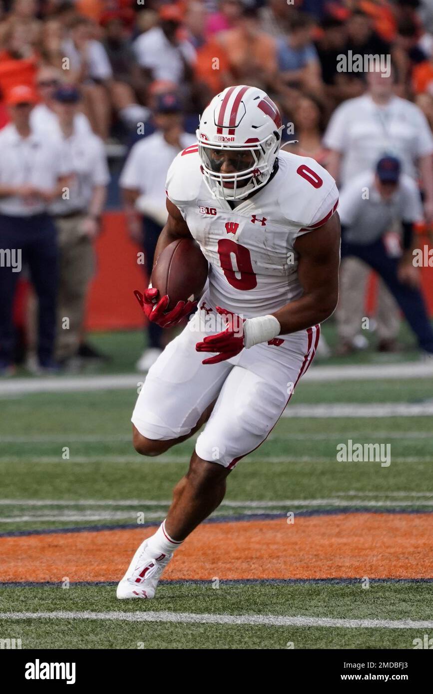 Wisconsin running back Braelon Allen carries the ball during the first half of an NCAA college