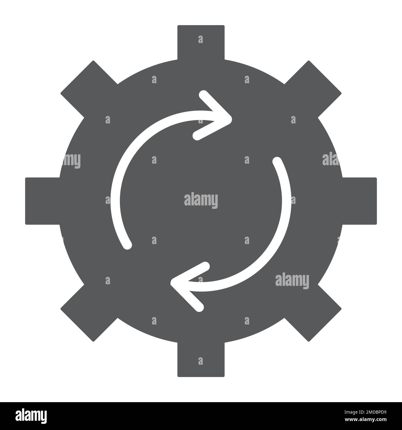 System update glyph icon, data and analytics, cog gear rotation sign, vector graphics, a solid pattern on a white background, eps 10. Stock Vector
