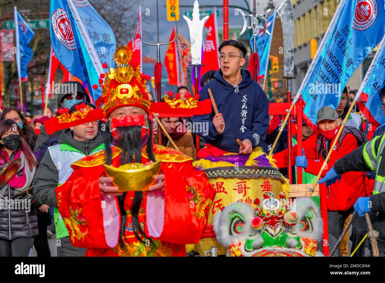 Drummer, Chinese Lunar New Year Parade, Chinatown, Vancouver, British Columbia, Canada Stock Photo