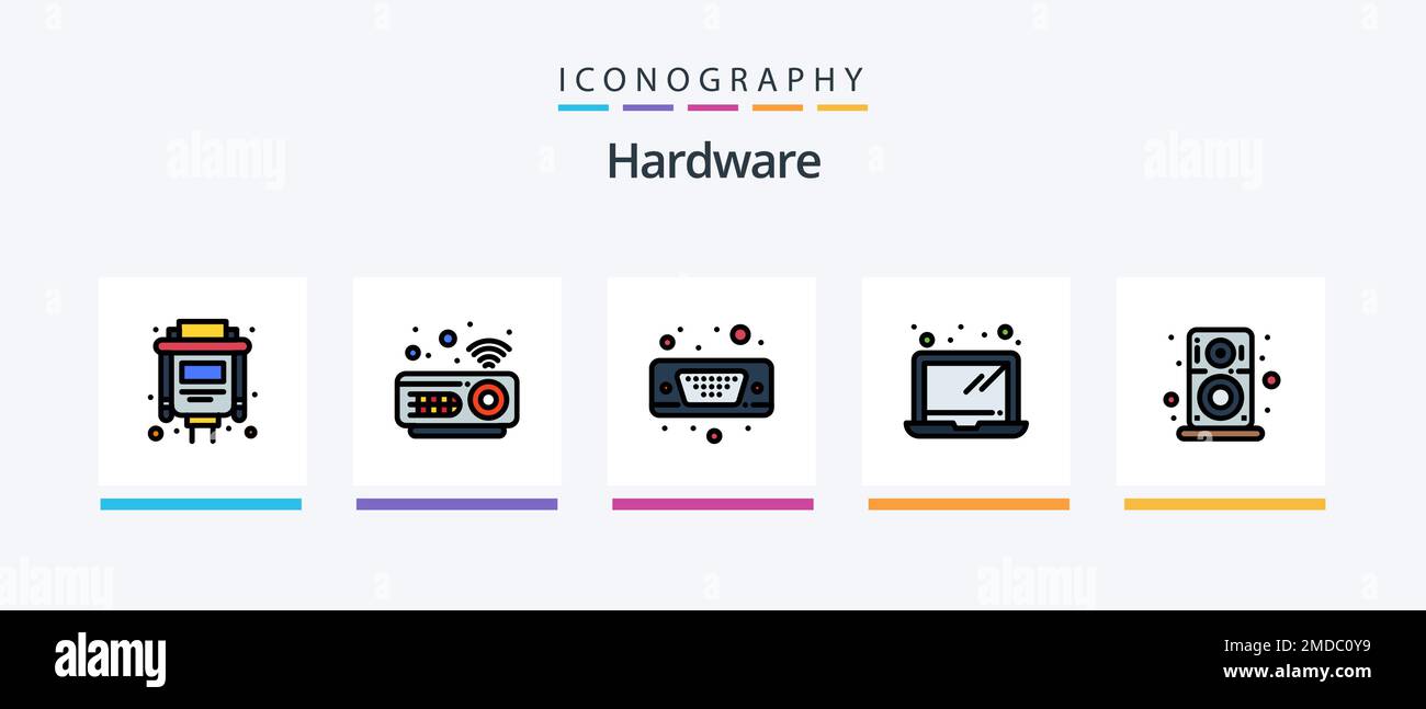 Hardware Line Filled 5 Icon Pack Including port. hardware. vga. socket. electric. Creative Icons Design Stock Vector
