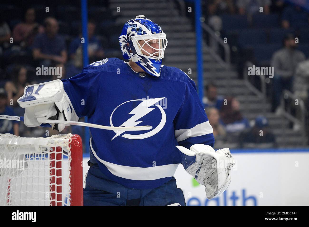 Tampa Bay Lightning goaltender Brian Elliott (1) stands in the crease