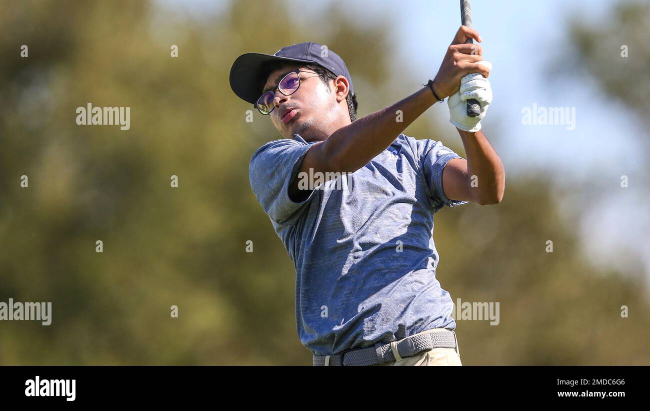 Rice University golfer Raghav Chugh drives the ball from the ninth tee  during an NCAA golf tournament on Monday, Oct. 4, 2021, in Dallas. (AP  Photo/Gary McCullough Stock Photo - Alamy