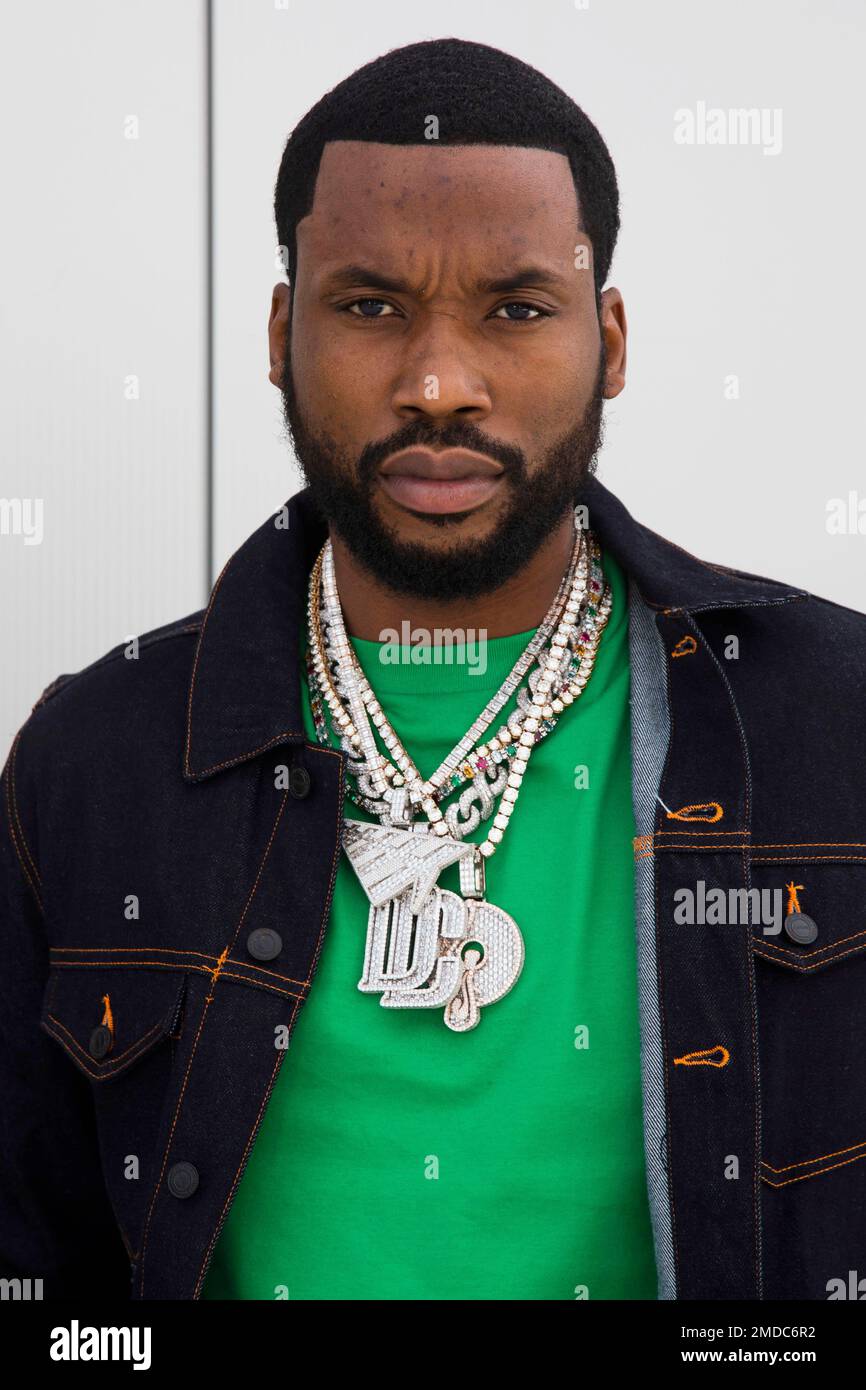 Meek Mill poses for a portrait at the Roc Nation offices in New York on  Sept. 22, 2021, to promote his upcoming album Expensive Pain. The  Philadelphia rapper is planning a concert