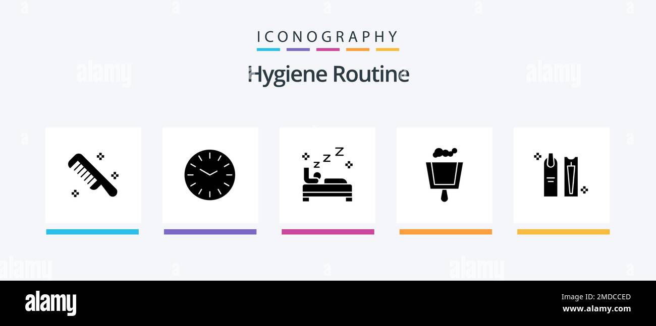 Hygiene Routine Glyph 5 Icon Pack Including hygiene. cleaning. bedroom