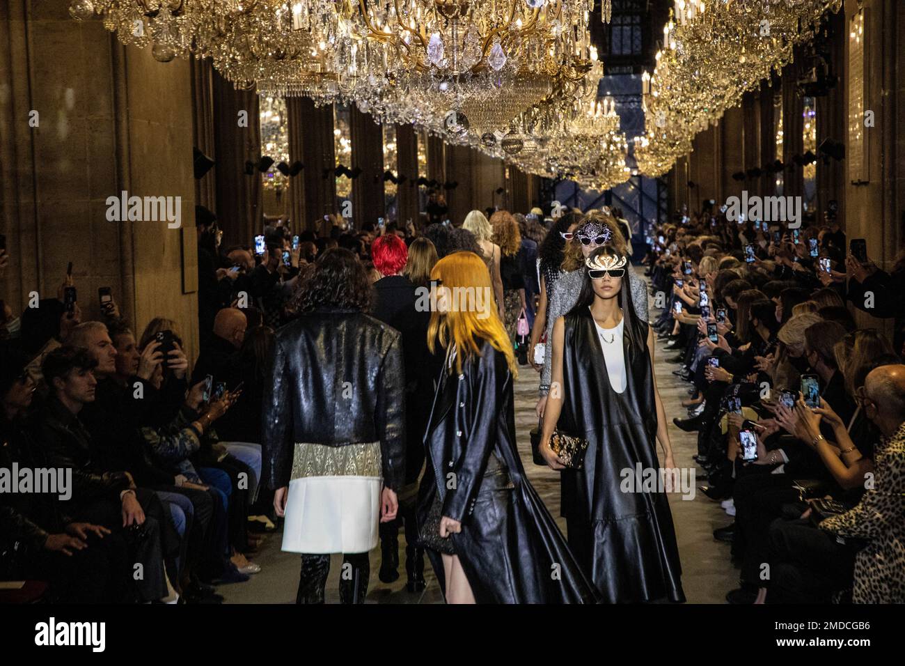 Models wear creations for the Louis Vuitton Spring-Summer 2022  ready-to-wear fashion show presented in Paris, Tuesday, Oct. 5, 2021.  (Photo by Vianney Le Caer/Invision/AP Stock Photo - Alamy