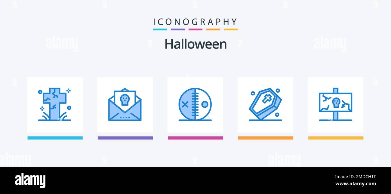 Halloween Blue 5 Icon Pack Including . grave. holiday. voodoo. halloween. Creative Icons Design Stock Vector