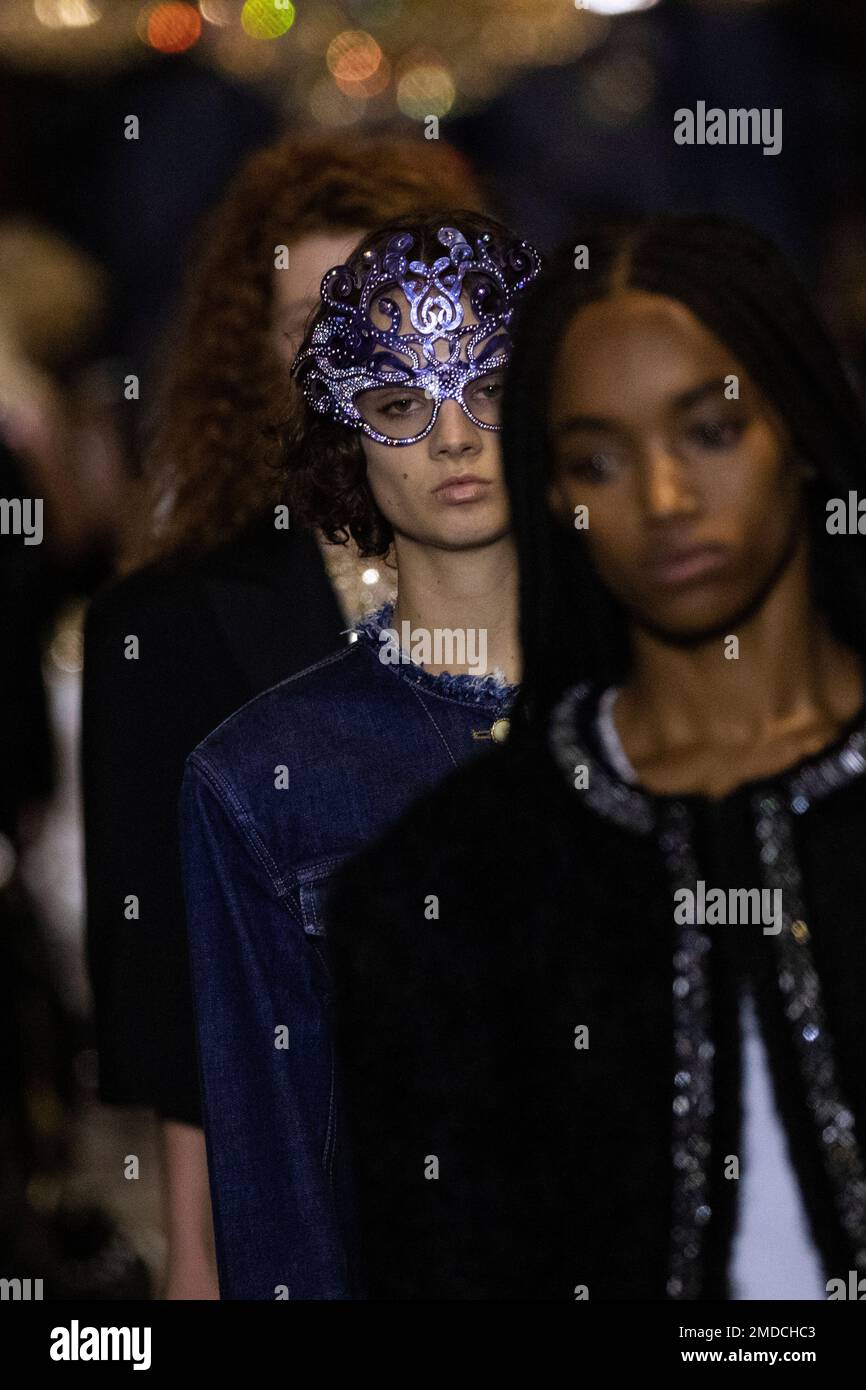 Models wear creations for the Louis Vuitton Spring-Summer 2022  ready-to-wear fashion show presented in Paris, Tuesday, Oct. 5, 2021.  (Photo by Vianney Le Caer/Invision/AP Stock Photo - Alamy