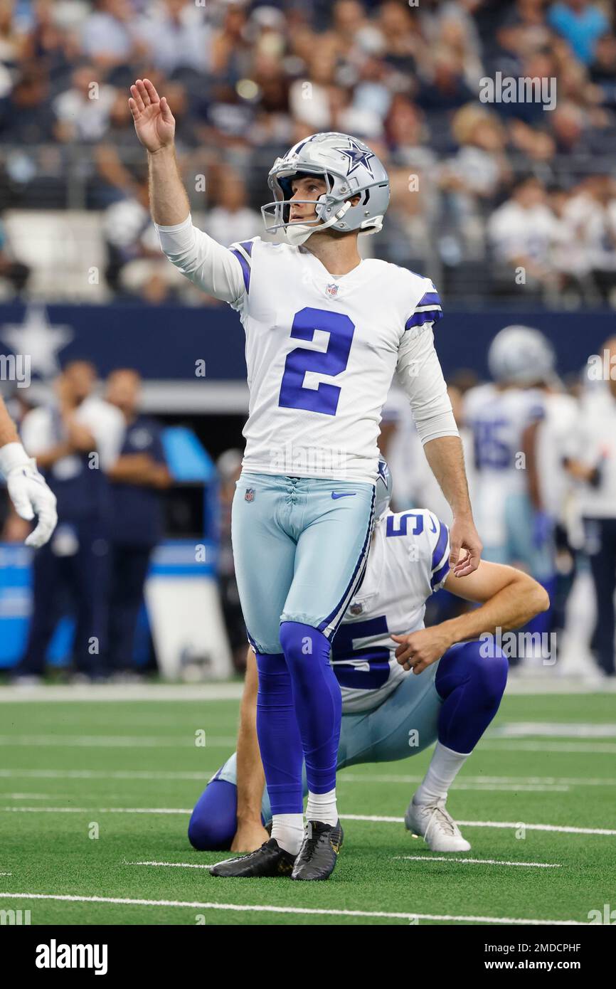 Dallas Cowboys kicker Greg Zuerlein (2) kicks an extra point against