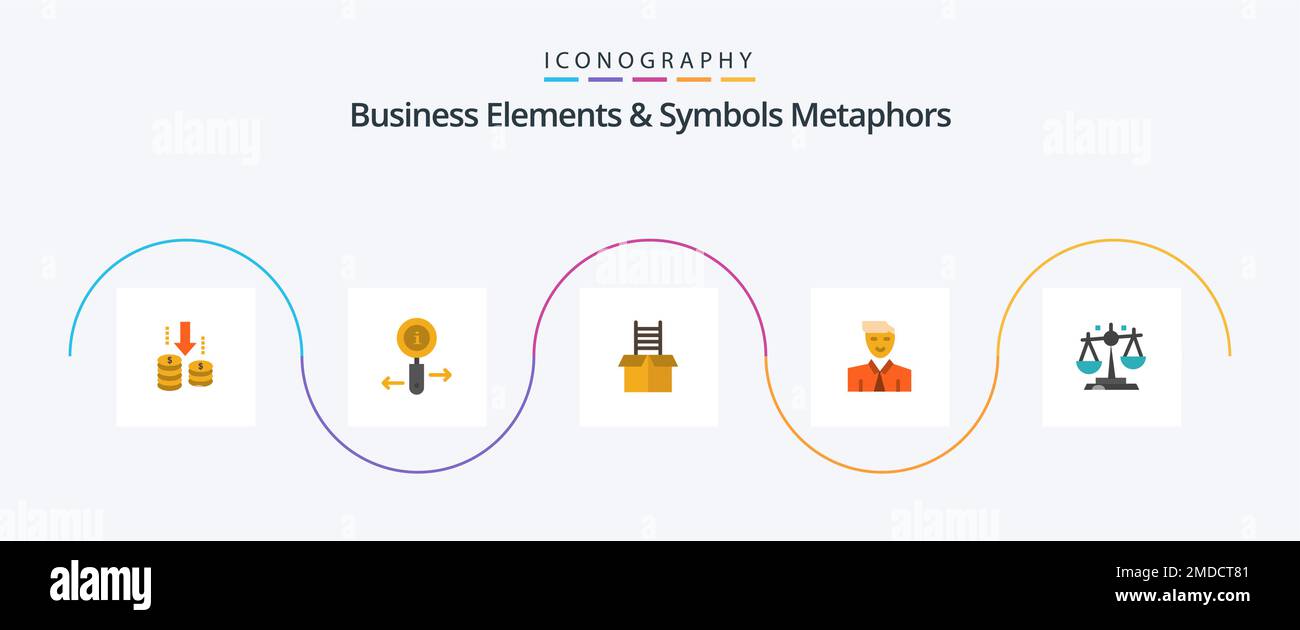 Business Elements And Symbols Metaphors Flat 5 Icon Pack Including balance. teacher. box. student. man Stock Vector