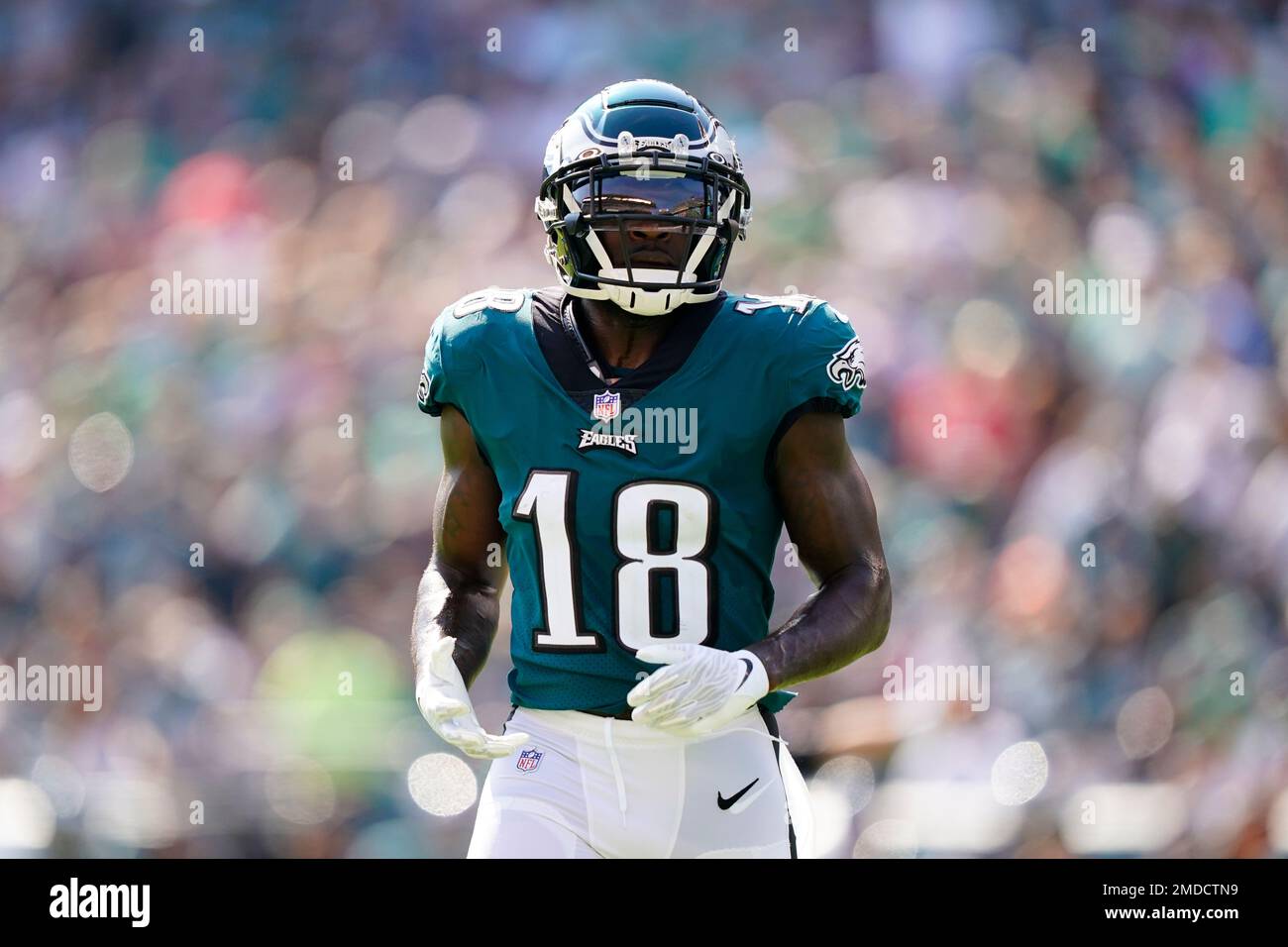 Philadelphia Eagles wide receiver Jalen Reagor in action during an NFL  football game against the Los Angeles Chargers Sunday, Nov. 7, 2021, in  Philadelphia. (AP Photo/Matt Rourke Stock Photo - Alamy