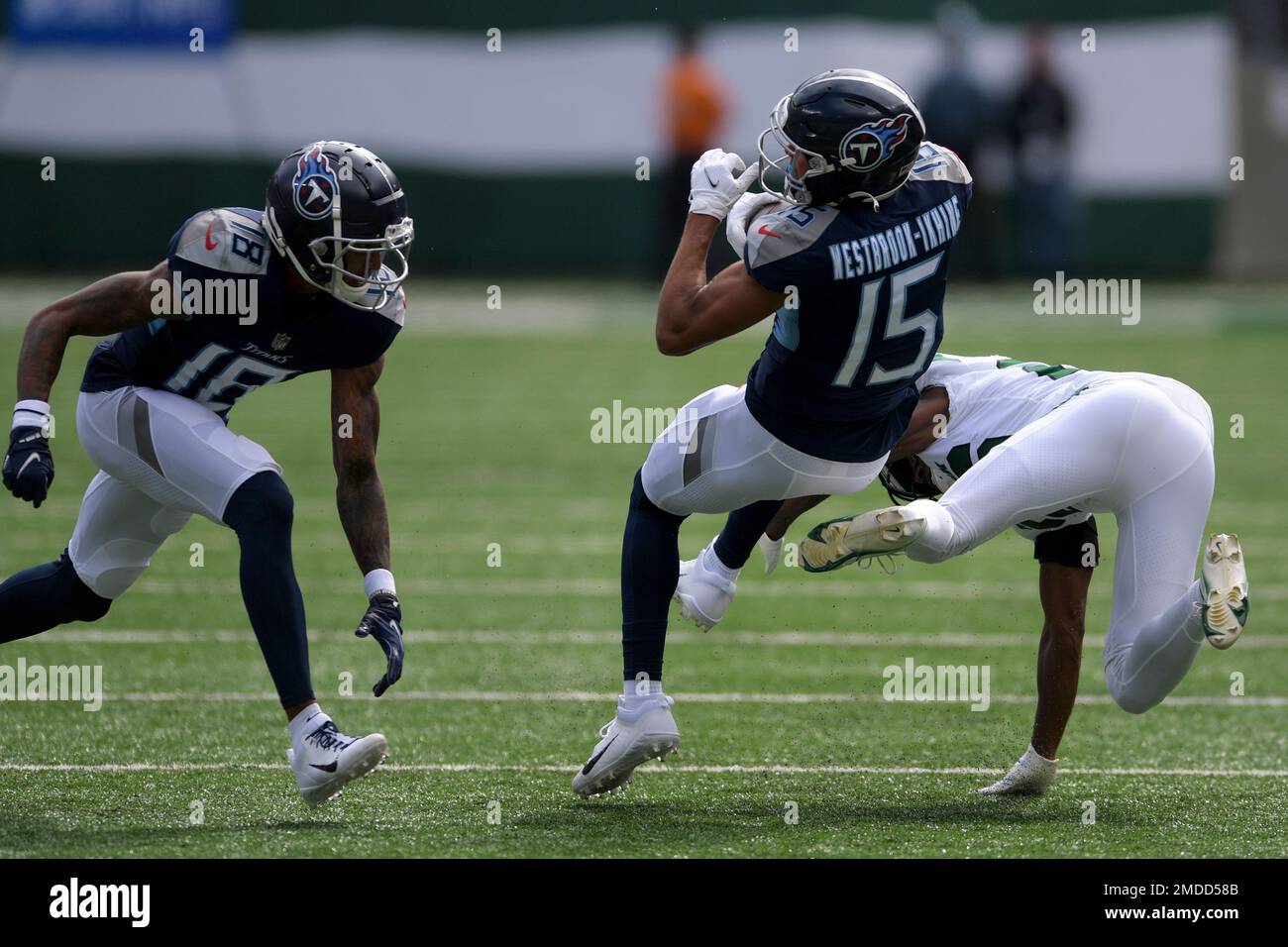 Tennessee Titans wide receiver Nick Westbrook-Ikhine (15) runs a route  during their game against the New York Giants Sunday, Sept. 11, 2022, in  Nashville, Tenn. (AP Photo/Wade Payne Stock Photo - Alamy