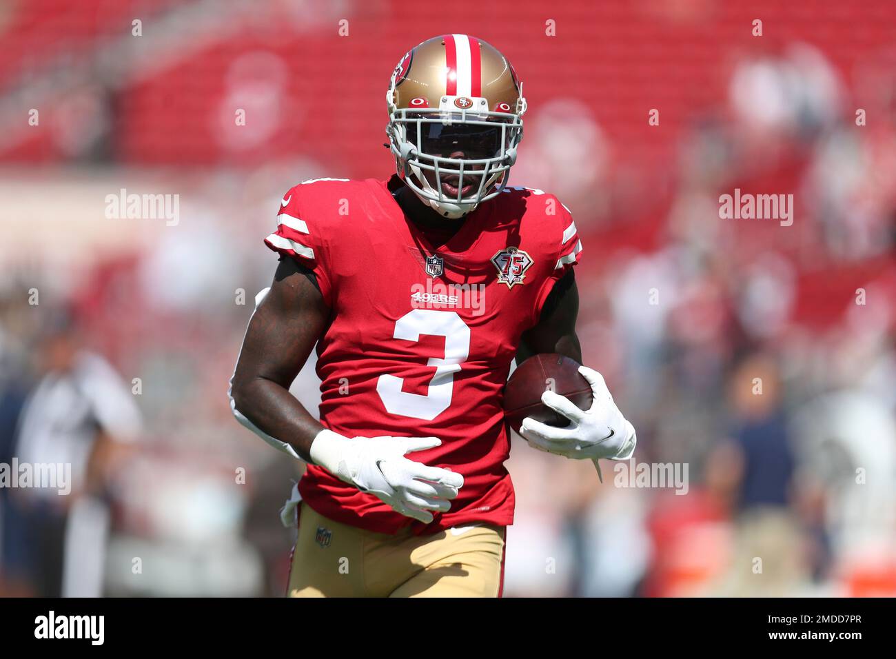 San Francisco 49ers strong safety Jaquiski Tartt (3) warms up