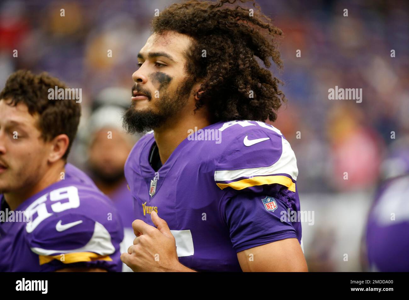 Minnesota Vikings linebacker Troy Dye (45) warms up before an NFL football  game against the Cleveland Browns, Sunday, Oct. 3, 2021, in Minneapolis.  (AP Photo/Bruce Kluckhohn Stock Photo - Alamy