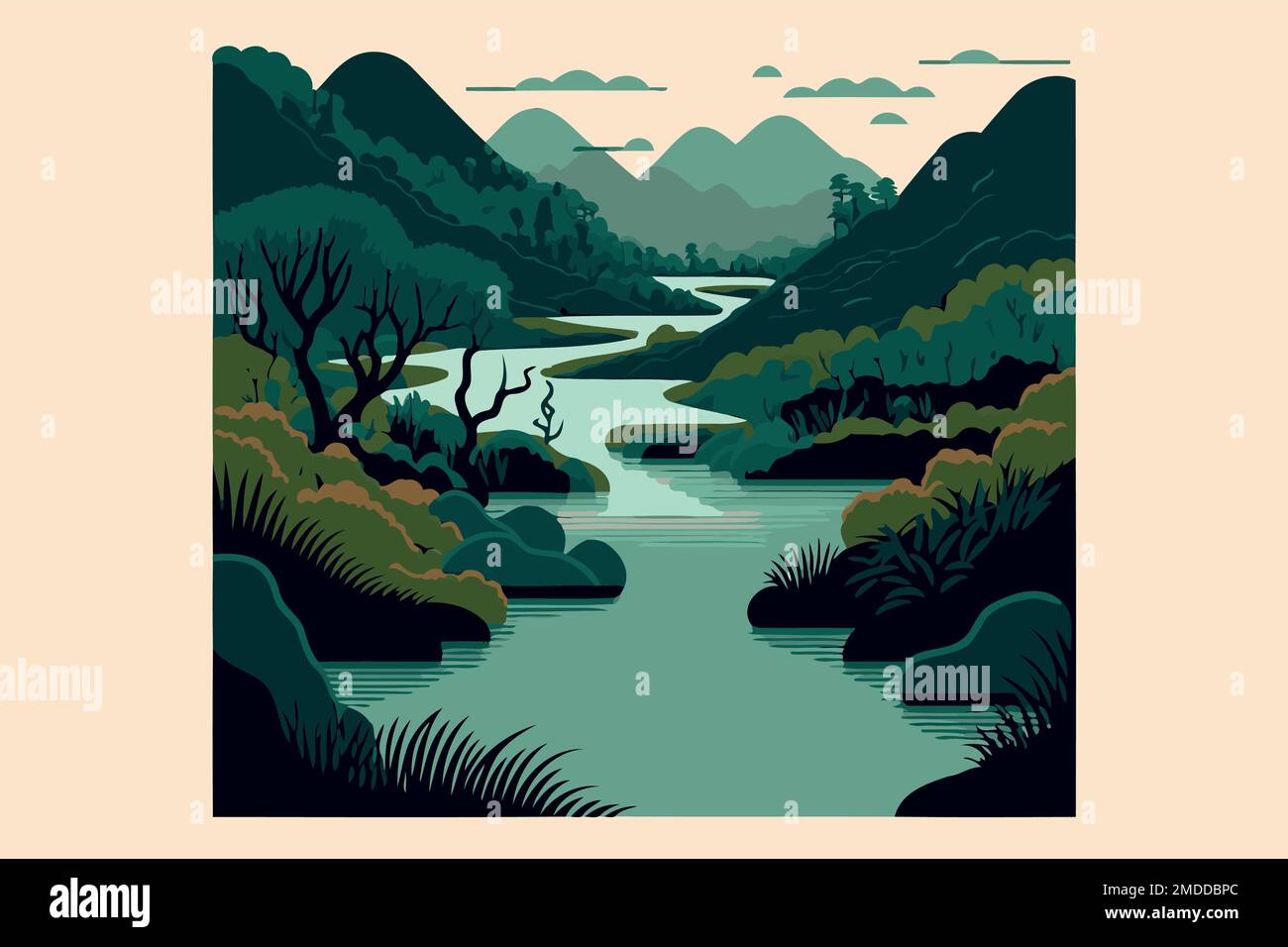 illustration of river in natural environment jungle made to illustrate ...