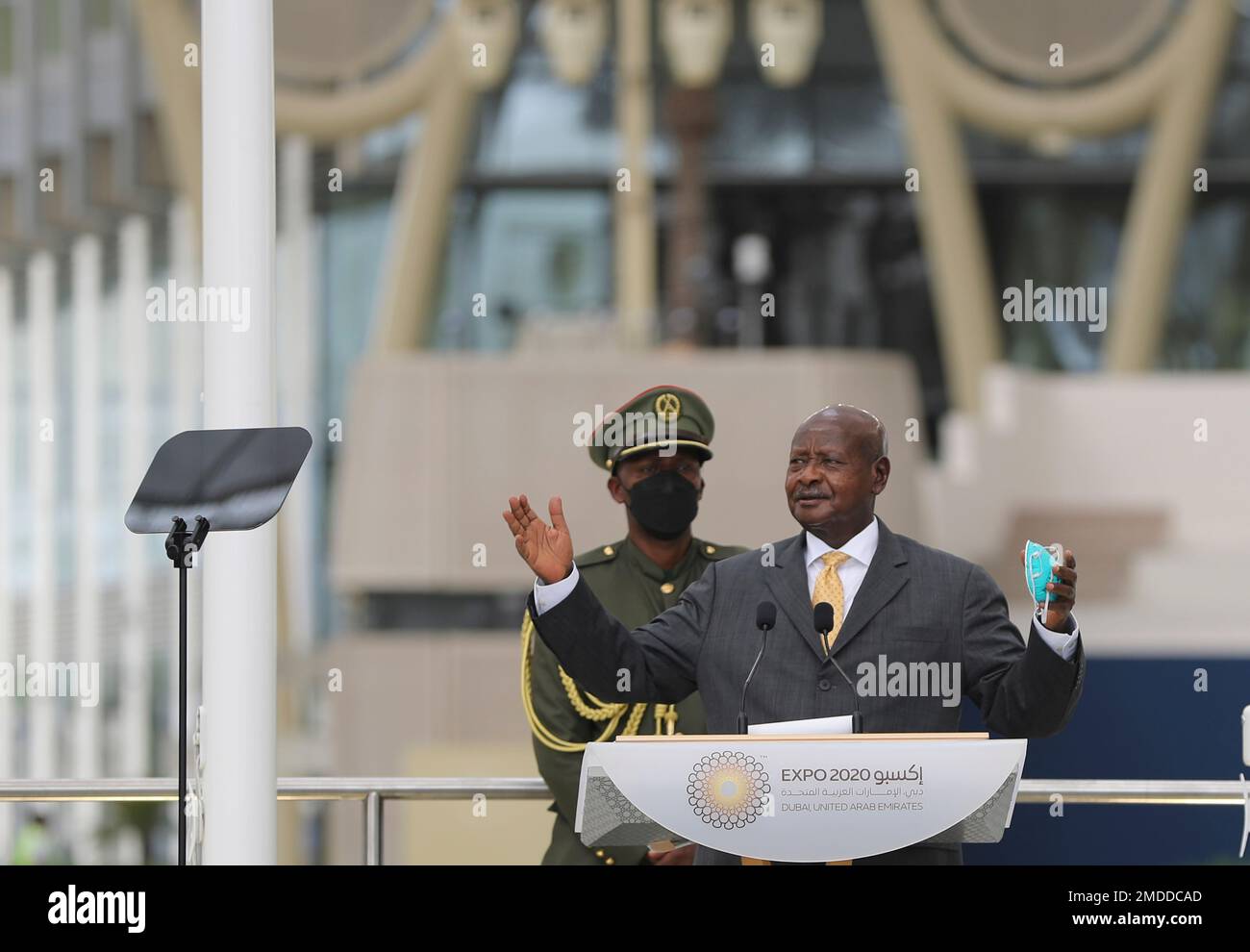 Yoweri Kaguta Museveni, president of Uganda, talks during a ceremony