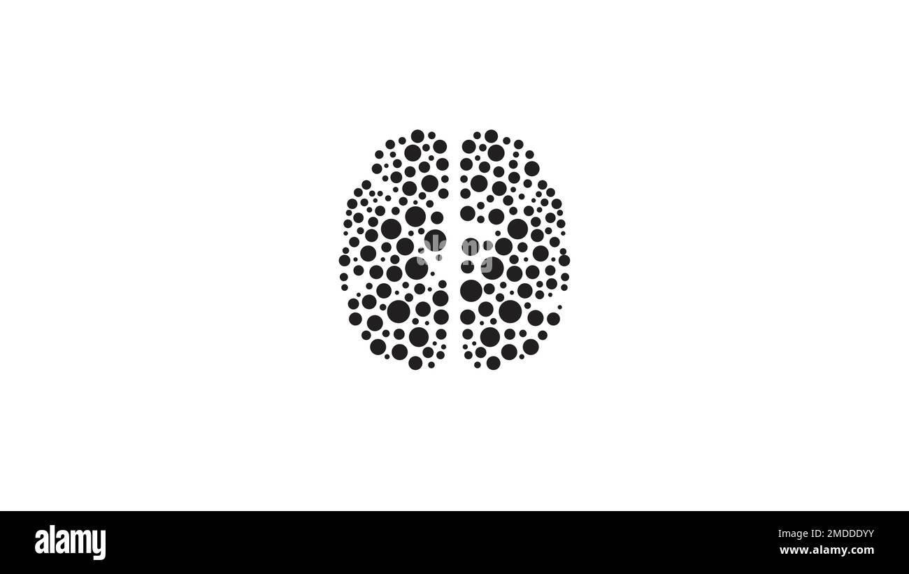 brain connection vector logo black dots nerons symbol. digital brain circuit. brain shape points  logo icon vector. Stock Vector