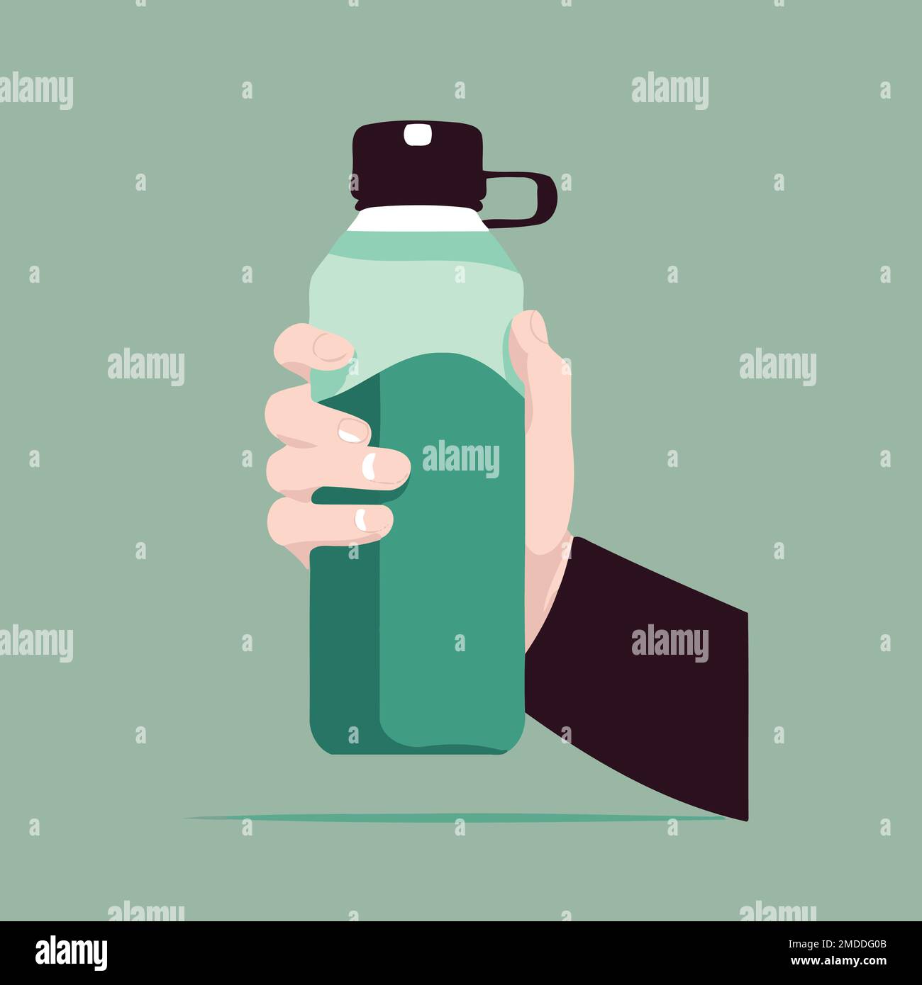 illustration of human hand holding clear plastic sports water bottle
