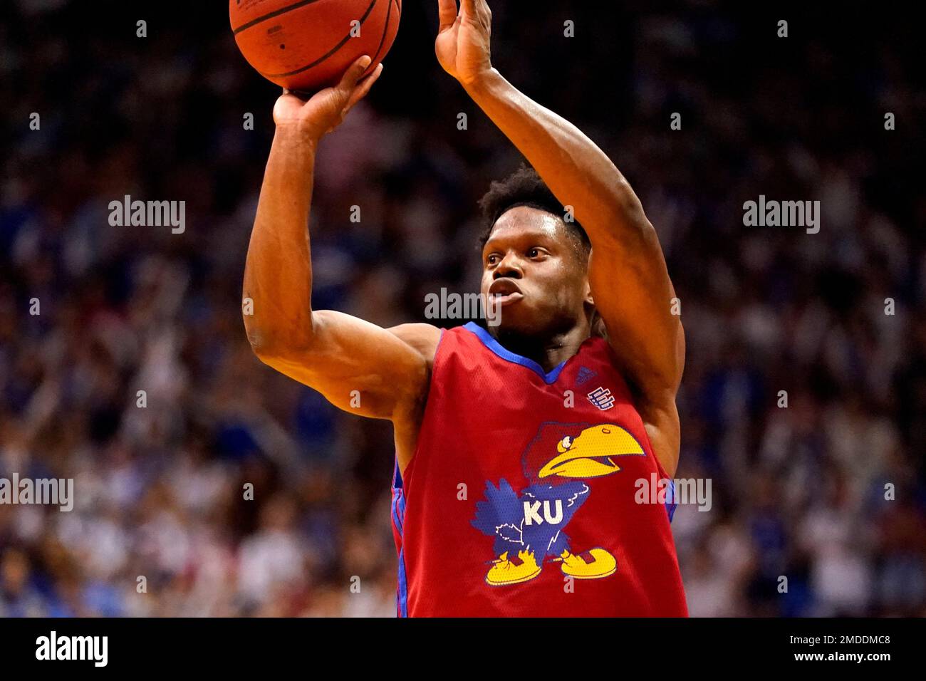 Kansas' Joseph Yesufu puts up a shot during Late Night at the Phog, the