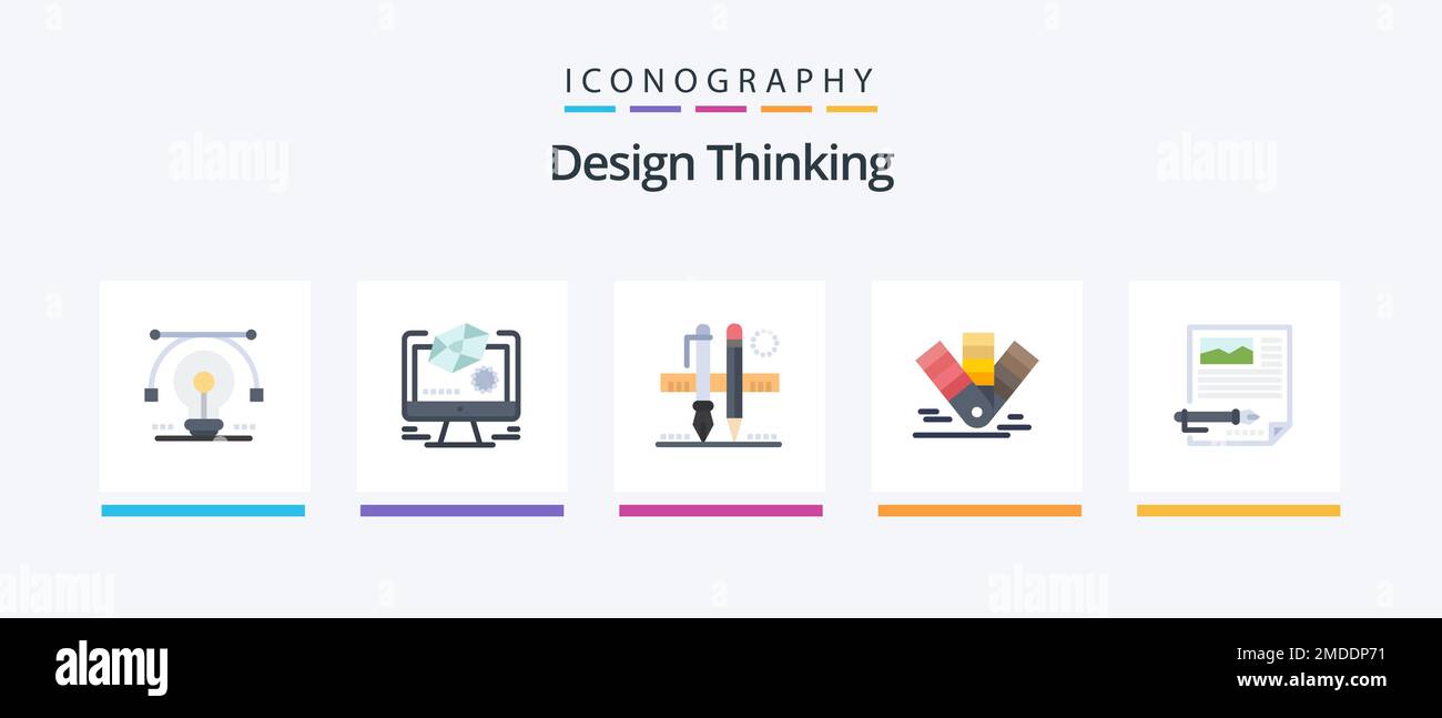 Design Thinking Flat 5 Icon Pack Including pms. color. drawing. card