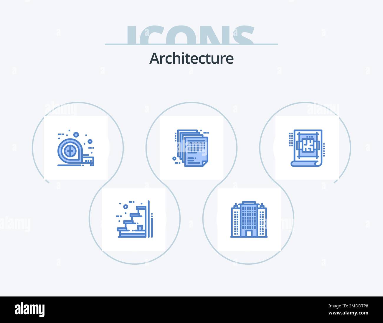 Architecture Blue Icon Pack 5 Icon Design. paper. enterprise architecture. hotel. document. scale Stock Vector