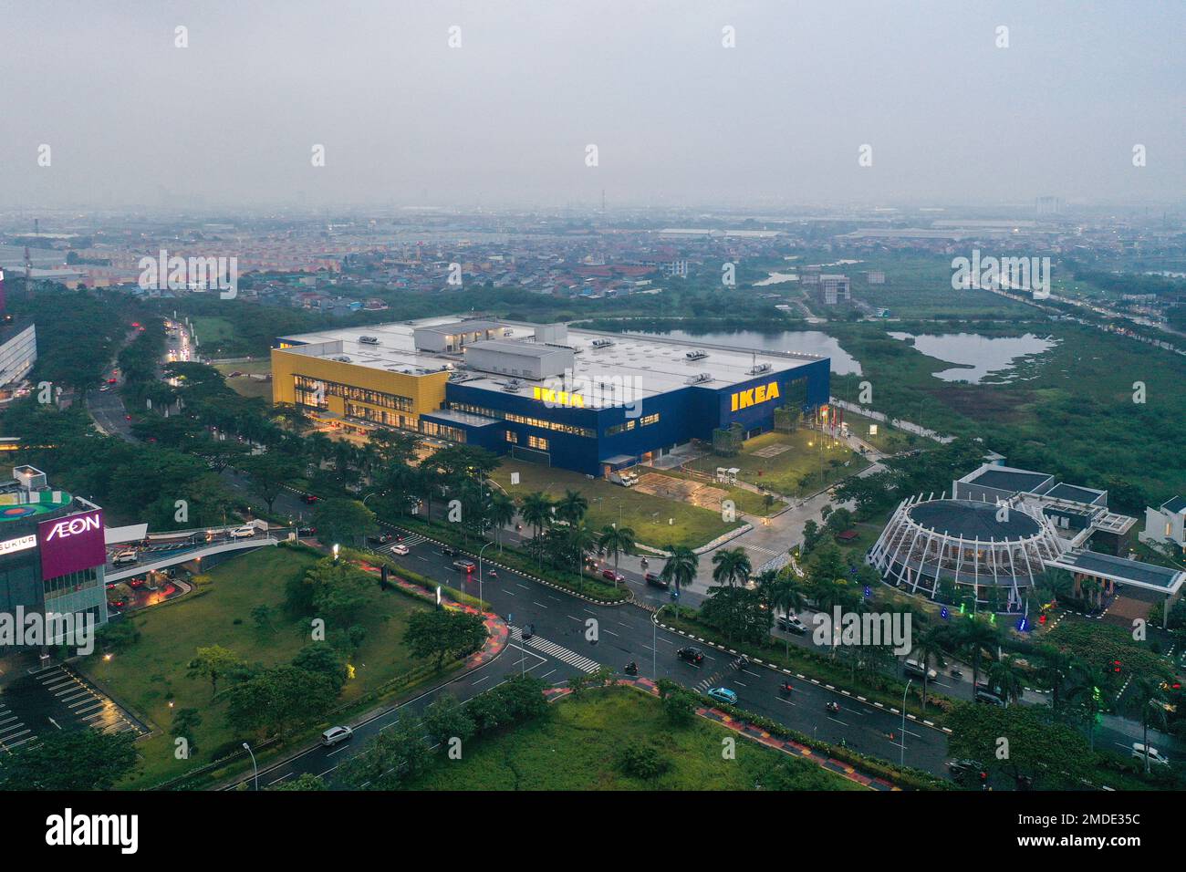 Aerial view of New IKEA Store Jakarta Garden City, AEON is a Largest retailer of ready-to-assemble or flat-pack furniture with noise cloud. Jakarta, J Stock Photo