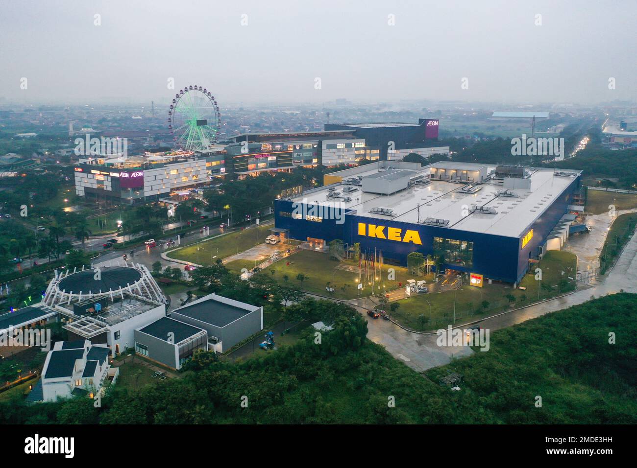 Aerial view of New IKEA Store Jakarta Garden City, AEON is a Largest retailer of ready-to-assemble or flat-pack furniture with noise cloud. Jakarta, J Stock Photo