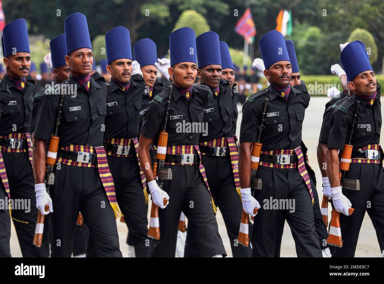 Indian army soldiers participate in a drill for graduation ceremony at