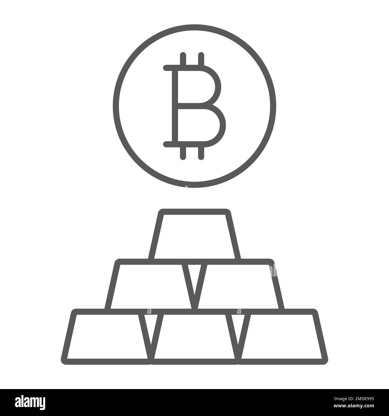 Bitcoin vs gold thin line icon, finance and money, currency sign, vector graphics, a linear pattern on a white background, eps 10. Stock Vector