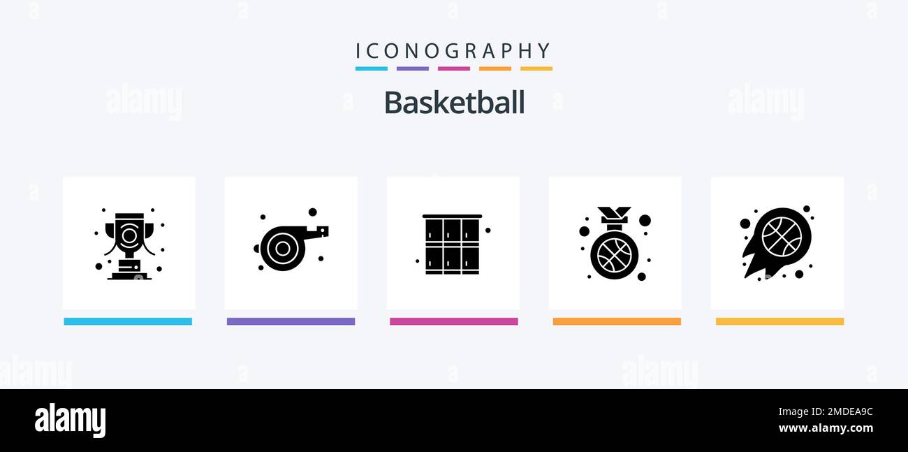 Basketball Glyph 5 Icon Pack Including fire. ball. locker. position. medal. Creative Icons Design Stock Vector